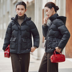 Hooded Cotton Puffer Jacket Women's Thickened Middle-aged And Elderly Coat