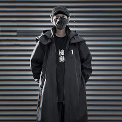 Mechanical Style Double Zipper Long Trench Coat Men's Loose Casual Hooded Coat