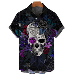 Men's Halloween Short Sleeve Printing Lapel Cardigan Top Summer Cartoon Unique Shirt