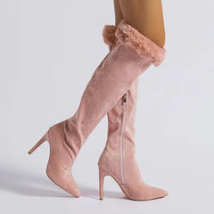 Fine Heel Boots Large Tube Girth Pointed Tip Sleeve Lace Boots