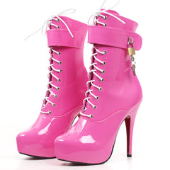 Women's Heel Platform Lace-Up Patent Leather Short Boots – view 5