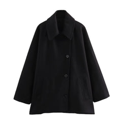 French Coat  Polo Collar Blended Short Cape Sleeve Coat