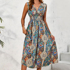 Women's Fashion Printed V-neck Sleeveless Dress