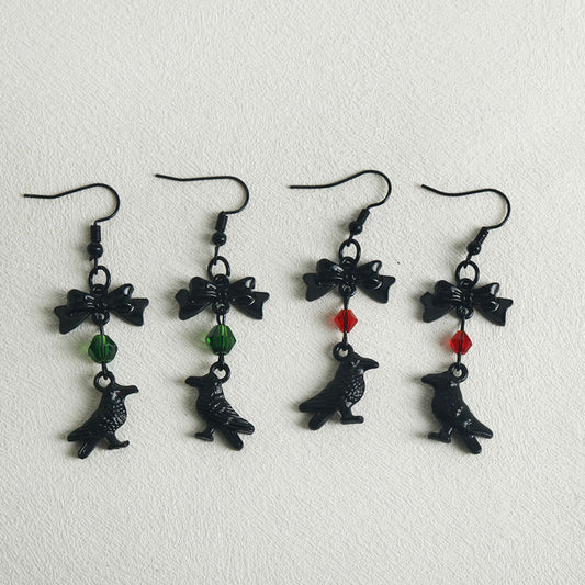 New Dark Gothic Black Bowknot Crow Earrings