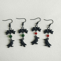 New Dark Gothic Black Bowknot Crow Earrings