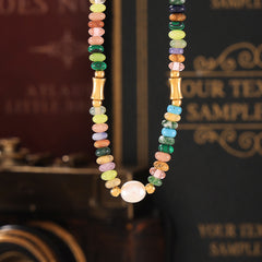 Bohemian Style Dopamine Freshwater Pearl Natural Stone Beaded Necklace