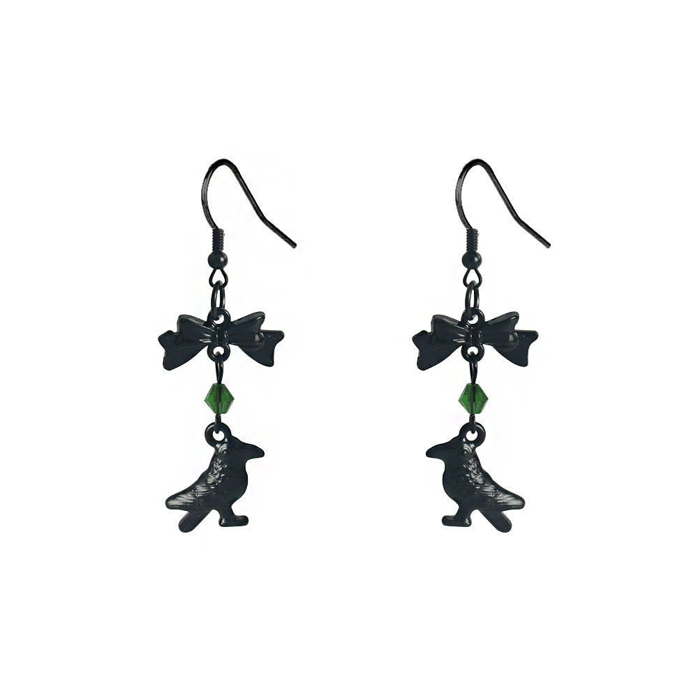 New Dark Gothic Black Bowknot Crow Earrings