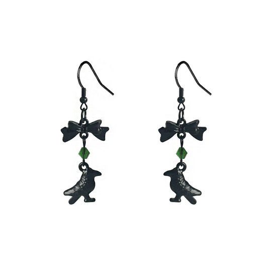 New Dark Gothic Black Bowknot Crow Earrings