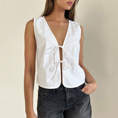 Bow Lace Up Slim Fit Vest Sleeveless Top