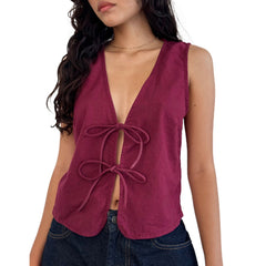 Bow Lace Up Slim Fit Vest Sleeveless Top