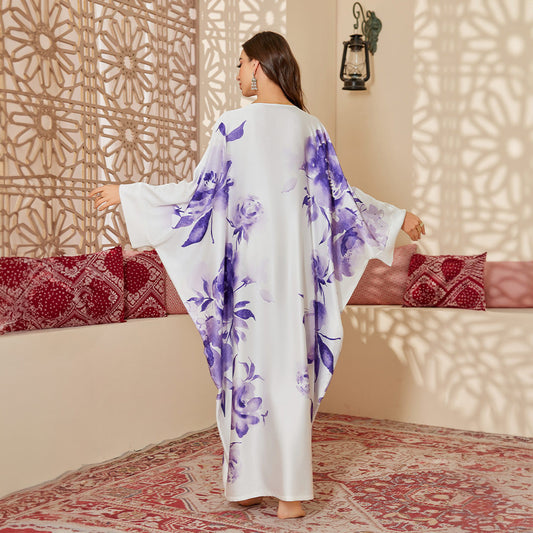 Women's Spring And Autumn Mid-East Wind Satin Gorgeous Printed Blouse