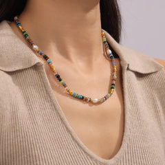 Bohemian Style Dopamine Freshwater Pearl Natural Stone Beaded Necklace