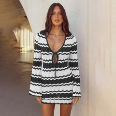 European And American Beach Skirt Women's Striped Sexy Hollow Beach Bikini