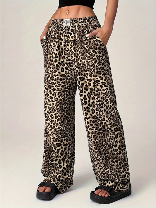 Leopard Print Straight Casual Printed Trousers Loose Wide Leg Pants For Women