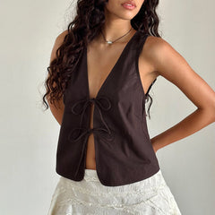 Bow Lace Up Slim Fit Vest Sleeveless Top