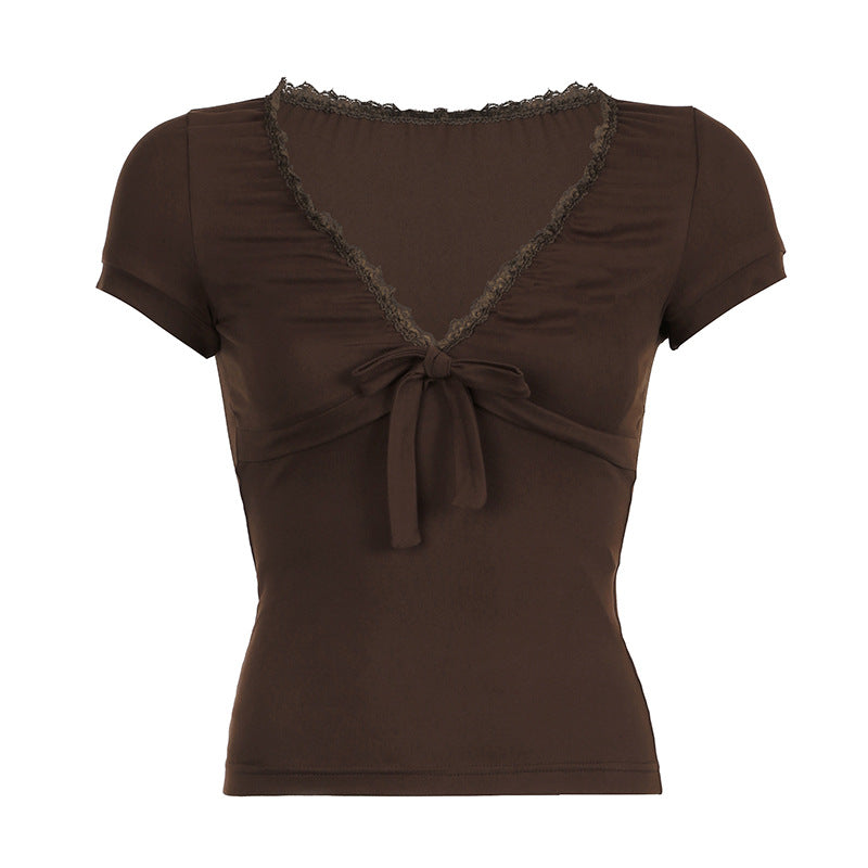 Summer New Tied Slim Fit Slimming Chest Micro Pleated Casual All-matching Tops