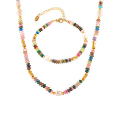 Bohemian Style Dopamine Freshwater Pearl Natural Stone Beaded Necklace