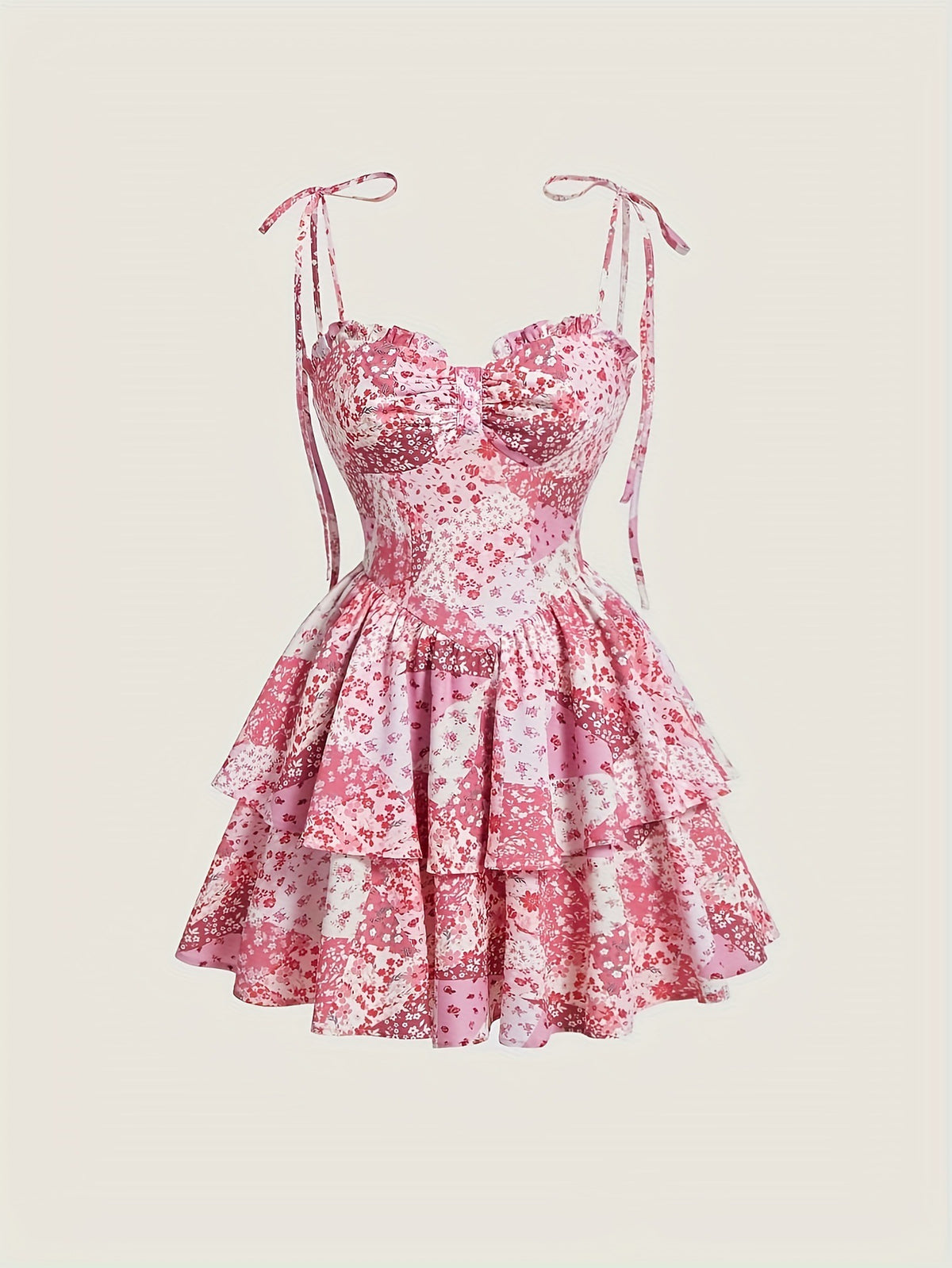 Floral Strap Retro Double Layer Helm Dress