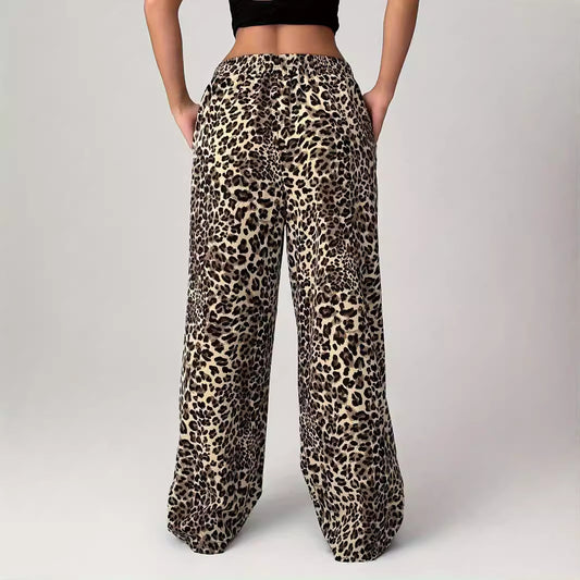 Leopard Print Straight Casual Printed Trousers Loose Wide Leg Pants For Women