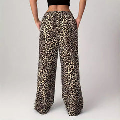 Leopard Print Straight Casual Printed Trousers Loose Wide Leg Pants For Women