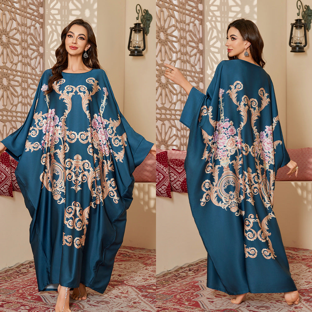 Women's Spring And Autumn Mid-East Wind Satin Gorgeous Printed Blouse