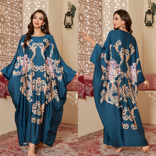 Women's Spring And Autumn Mid-East Wind Satin Gorgeous Printed Blouse