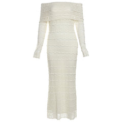 New Fashionable Elegant Socialite Style Off-shoulder Lace Dress Women