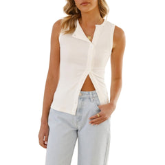 New Solid Color Sexy Sleeveless Button Cardigan