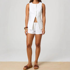 Wide Leg Leisure Cotton Linen Solid Color Shorts