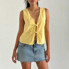 Bow Lace Up Slim Fit Vest Sleeveless Top