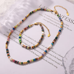 Bohemian Style Dopamine Freshwater Pearl Natural Stone Beaded Necklace