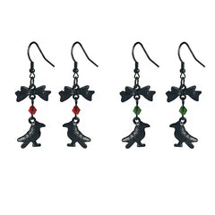 New Dark Gothic Black Bowknot Crow Earrings