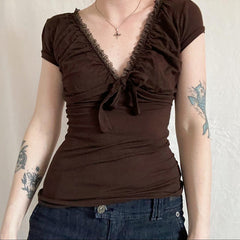 Summer New Tied Slim Fit Slimming Chest Micro Pleated Casual All-matching Tops