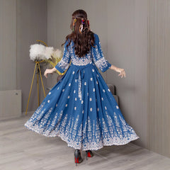 Bohemian Style Dress Ethnic Style Embroidered Large Swing Skirt
