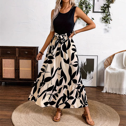 Spring And Summer Fashion Print Stitching Dress