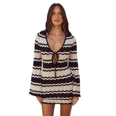European And American Beach Skirt Women's Striped Sexy Hollow Beach Bikini