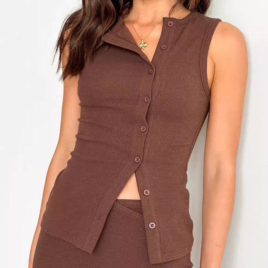 New Solid Color Sexy Sleeveless Button Cardigan