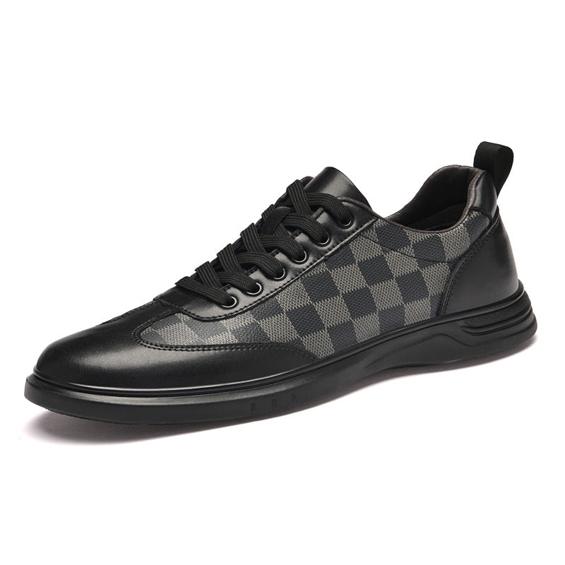 Fashion Low Top Plaid Cowhide Flat Casual Shoes
