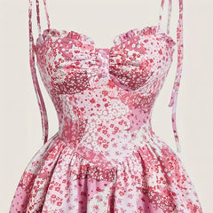 Floral Strap Retro Double Layer Helm Dress