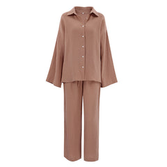 Shirt Pajamas Loose Double-layer Gauze Long Sleeve Trousers Suit Outer Wear Ladies' Homewear