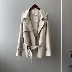 Women's Spring Short Trench Coat Casual Belt Coat