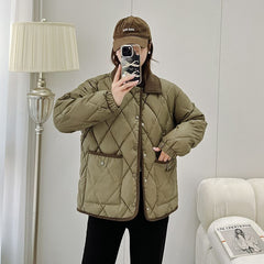 Classic Rhombus Cotton-padded Clothes Disposable PU Leather Loose Contrast Color And Versatile