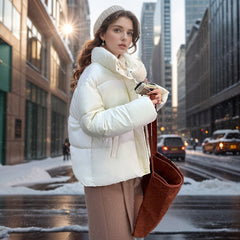 Down Cotton-padded Puffer Jacket Short Loose Lapel Warm Thickened Cotton-padded Coat
