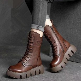 Retro Boots For Women Lace-up Shoes Autumn And Winter Versatile Top Buckle British Boots
