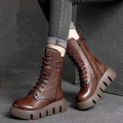 Retro Boots For Women Lace-up Shoes Autumn And Winter Versatile Top Buckle British Boots