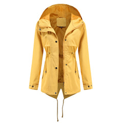 Windbreaker Mid-length Hooded Jacket With Waist Waist Outdoor Raincoat