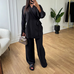 Lace-up Top And Wide-leg Pants Two-piece Suit