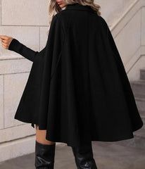 Solid Color Double Breasted Slit Batwing Sleeve Cloak Trench Coat Coat