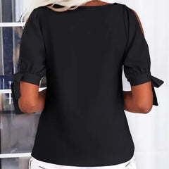 Womens Summer Cold Shoulder Tops Short Sleeve Tie Knot V Neck T Shirts Blouses
