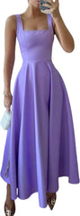 Women's Square Collar Long Low Cut Sleeveless Dress Corset